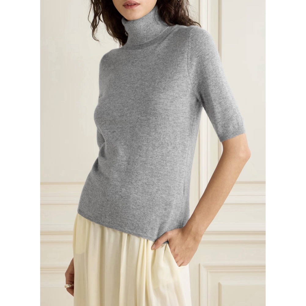 Allude Cashmere turtleneck‎ sweater Light Gray Short Sleeve Sz M